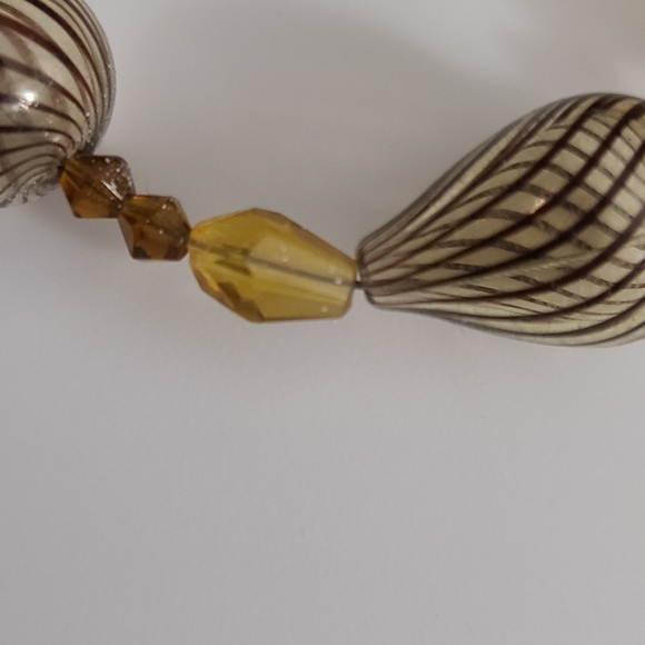 Vintage 80's Murano Glass Stripe & Tigers Eye Gemstones Czech Amber Necklace Vtg - Picture 10 of 16